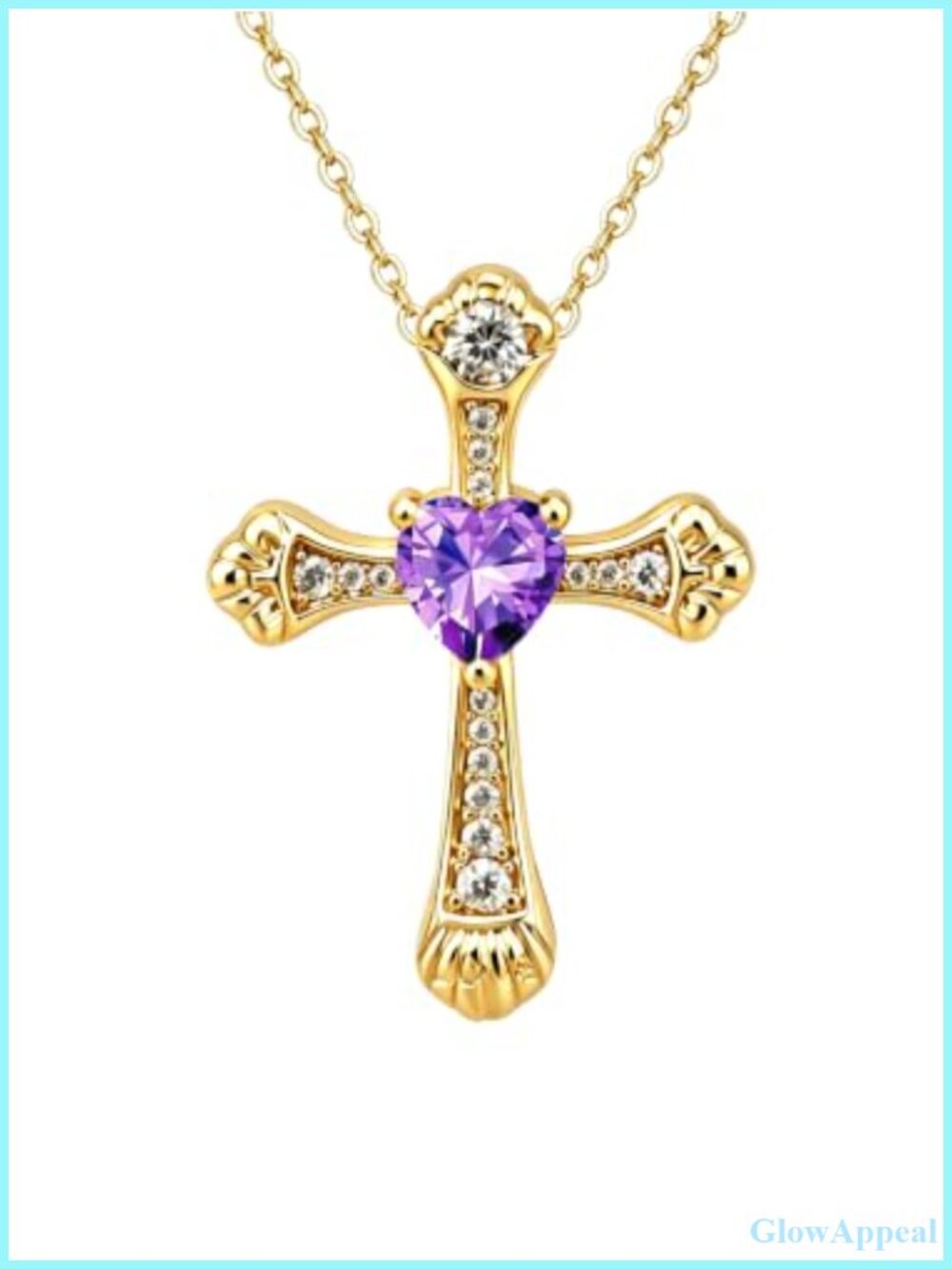 18K Gold Plated Cross Heart Pendant Necklace Cubic Zirconia